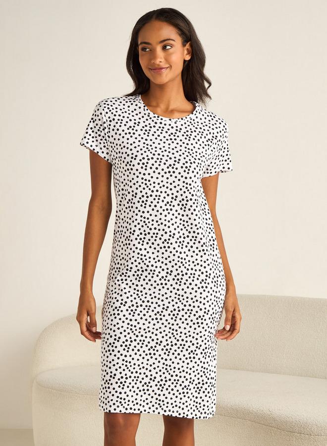 سبلاش فيڤ قميص نوم بطول الركبة بياقة مستديرة - Image 2