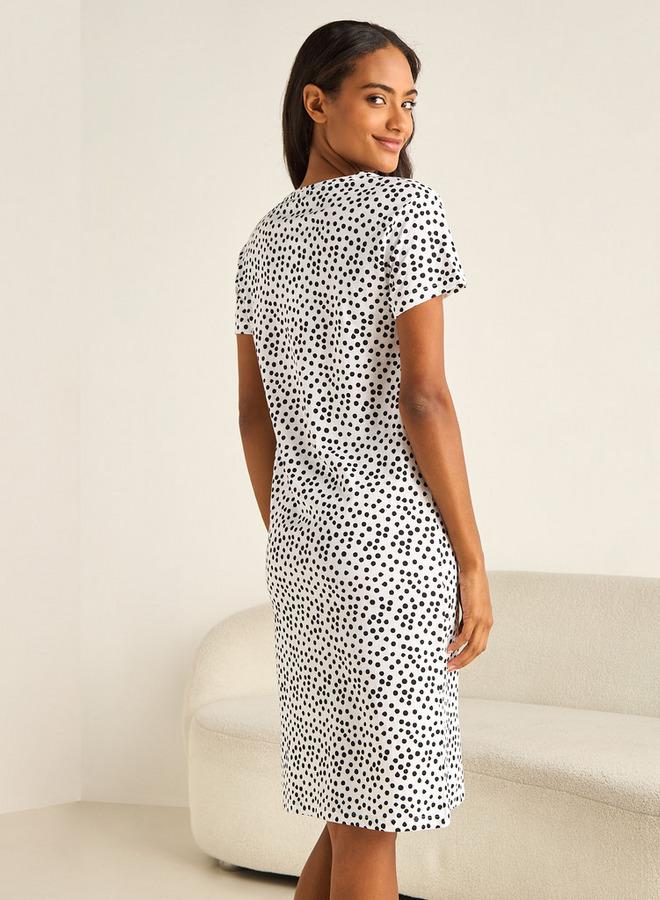 سبلاش فيڤ قميص نوم بطول الركبة بياقة مستديرة - Image 3