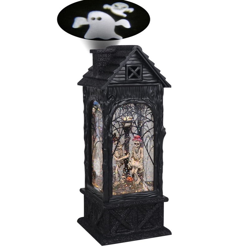 GenSwin Halloween Skeleton Snow Globe Lantern Ghost Projection Lamp with 6 Hour Timer Battery Operated  USB Powered LED Spinning Water Glittering Globe Halloween Decoration Parties11 3AA