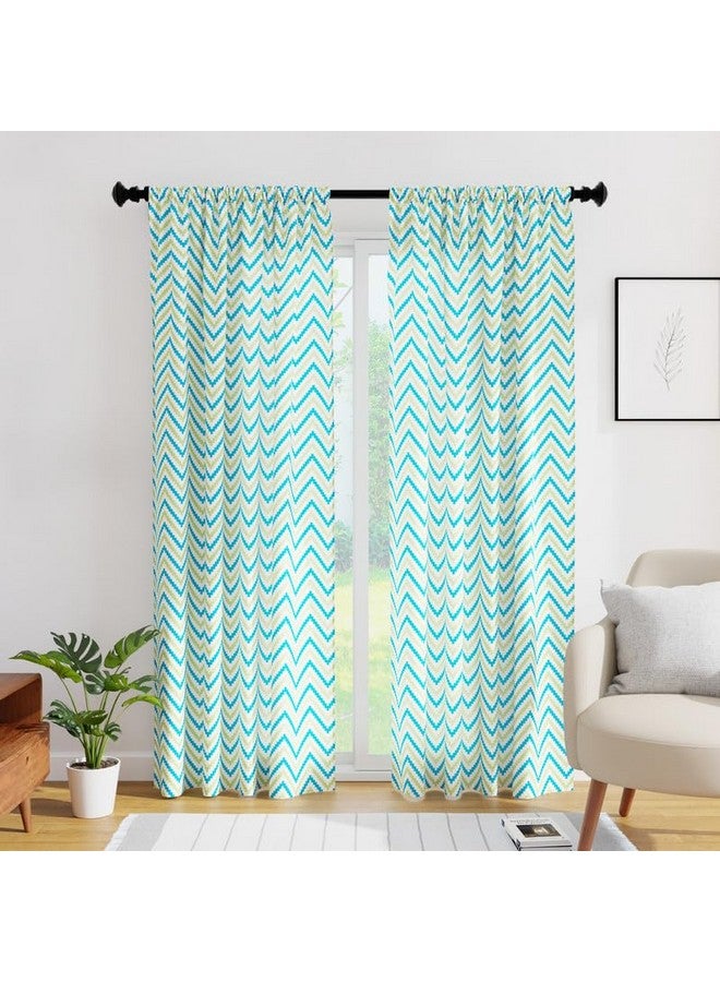 ستائر نافذة Encasa XO بطول 9 أقدام، مجموعة من قطعتين، مطبوعة من البوليستر مع جيب للقضيب، ورباط خلفي، وتصفية للضوء، وستائر شبه شفافة/شفافة - للمطبخ، وغرفة النوم، وغرفة المعيشة (140 × 274 سم)، شيفرون 1 أخضر - Image 2