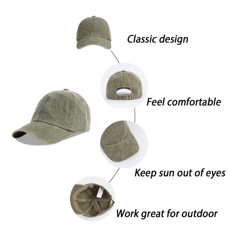 LANGZHEN Unisex Baseball Cap 100% Cotton Fits Men Women Washed Denim Adjustable Dad Hat(Army Green) - Image 5