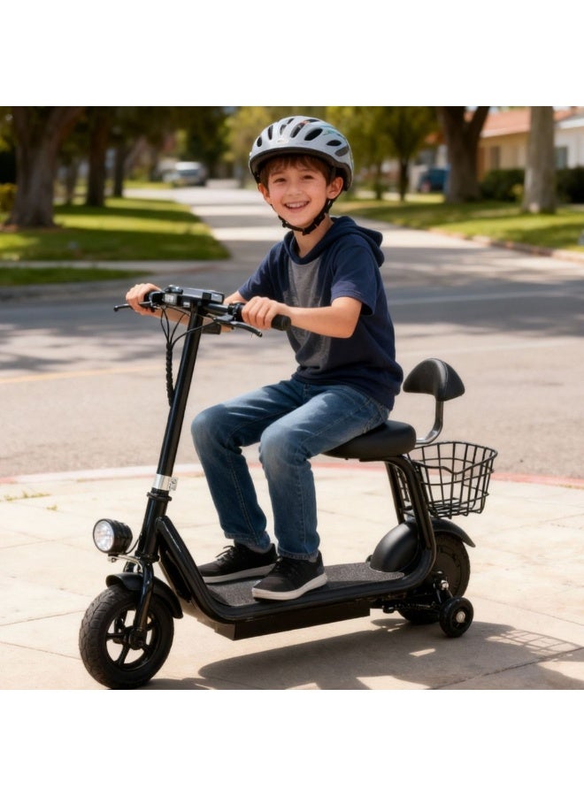 kids electric scooter with seat foldable LCD display front basket adjustable height blue black ages 4 to8 - Image 2