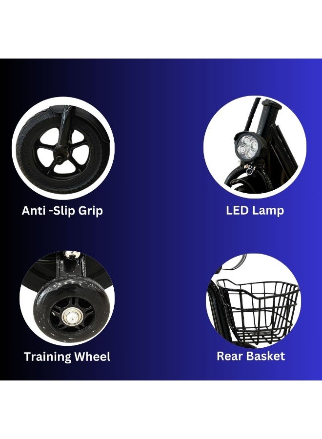 kids electric scooter with seat foldable LCD display front basket adjustable height blue black ages 4 to8 - Image 3