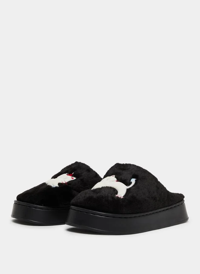 تايك تو شبشب غرفة نوم فروي أسود