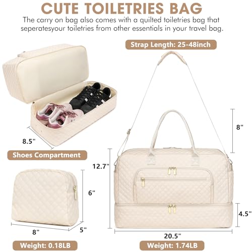 LUOCIP Weekender Overnight Bag Women: Large Travel Duffle Bag with Shoe Compartment & Wet Pocket Carry On Tote Bag Gym Duffel Bag with Toiletry Bag Bag for Hospital Beige - Image 3