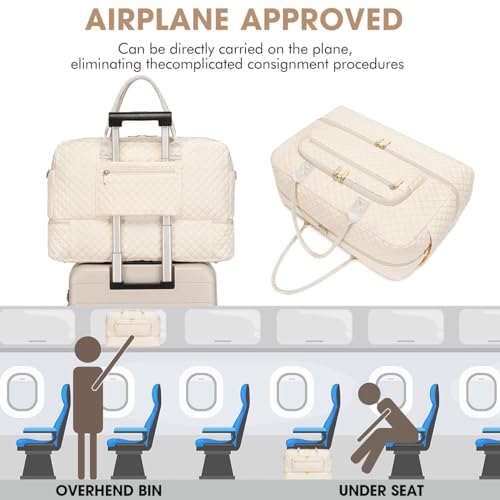 LUOCIP Weekender Overnight Bag Women: Large Travel Duffle Bag with Shoe Compartment & Wet Pocket Carry On Tote Bag Gym Duffel Bag with Toiletry Bag Bag for Hospital Beige - Image 4