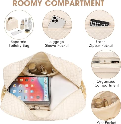 LUOCIP Weekender Overnight Bag Women: Large Travel Duffle Bag with Shoe Compartment & Wet Pocket Carry On Tote Bag Gym Duffel Bag with Toiletry Bag Bag for Hospital Beige - Image 5