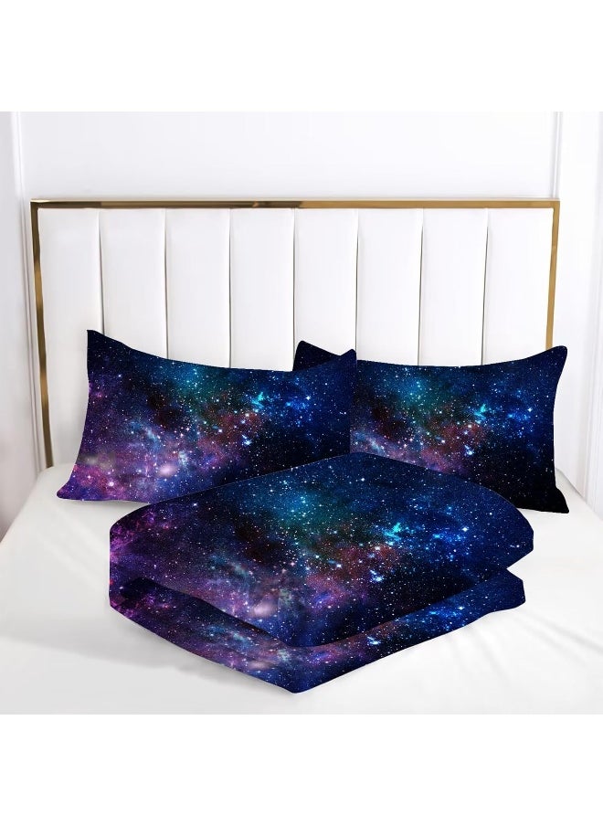 Generic kxry Blue Purple 3D Galaxy Comforter Set Queen Size Outer Space Starry Sky Universe Bedding Sets for Girls Teens Kids 1 Comforter + 2 Pillow Cases  - Image 5