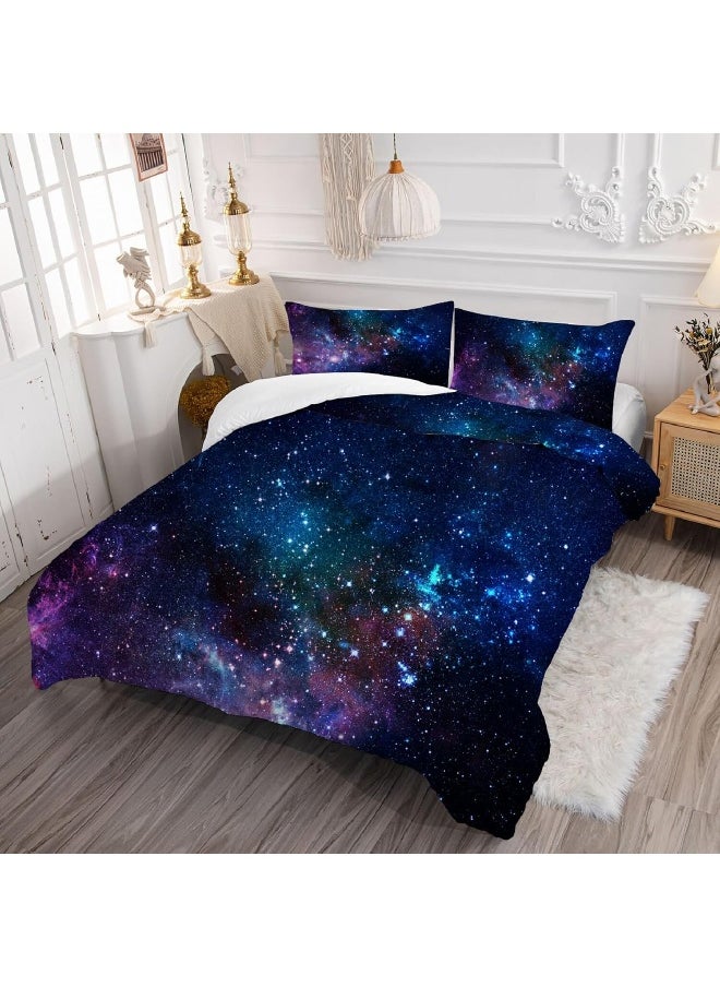 Generic kxry Blue Purple 3D Galaxy Comforter Set Queen Size Outer Space Starry Sky Universe Bedding Sets for Girls Teens Kids 1 Comforter + 2 Pillow Cases  - Image 3