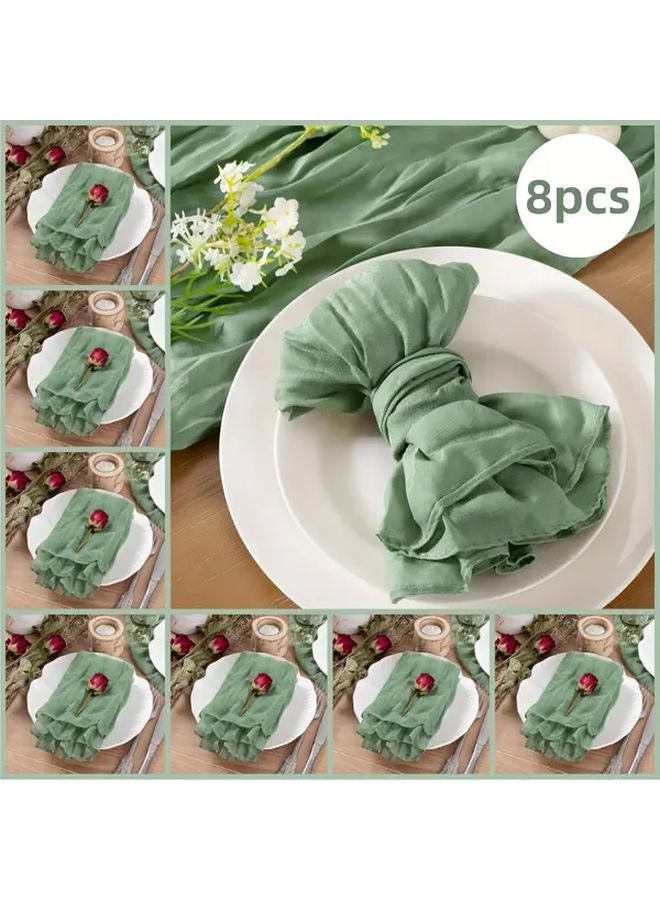 8 قطع مناديل البوليستر المجعدة 19.69 × 19.69 بوصة خفيفة الوزن ناعمة باللون الأخضر - Image 1