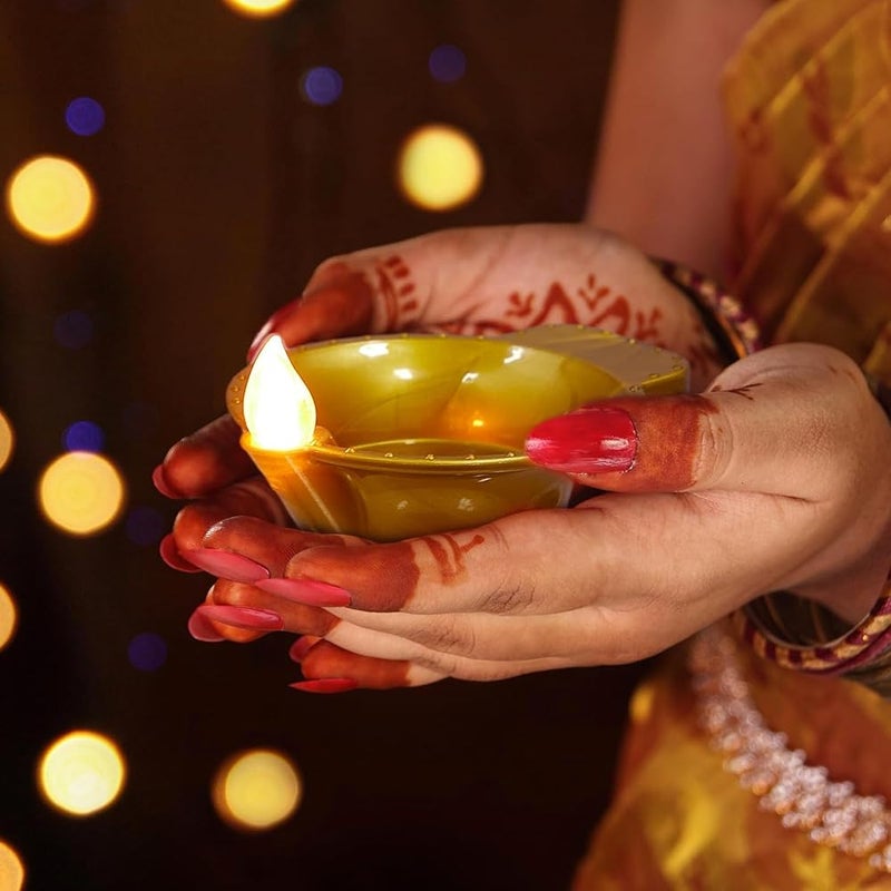 Tea Light Candles, 8 Pcs Diwali Festival LED Tea Lights Realistic and Bright Flickering Tea Lights Flameless Fake LED Candles Diya Festival Lights Candle Lights for Diwali Decorations - Image 3