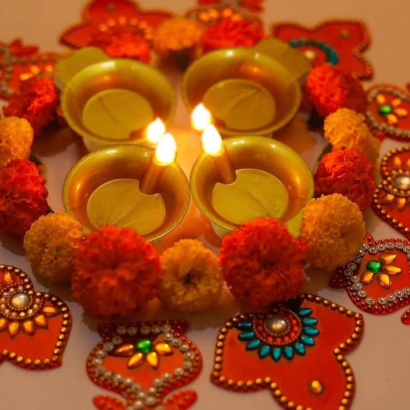 Tea Light Candles, 8 Pcs Diwali Festival LED Tea Lights Realistic and Bright Flickering Tea Lights Flameless Fake LED Candles Diya Festival Lights Candle Lights for Diwali Decorations - Image 4
