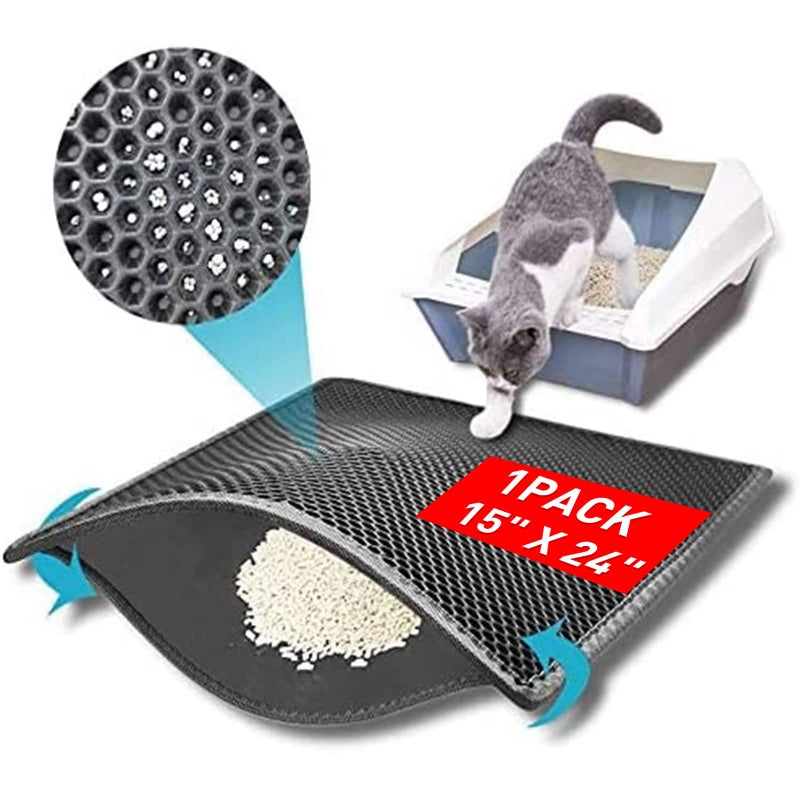 kaxionage Small Cat Litter Box Mat: Easy Clean Kitty Litter Trapping Mat for Floor, Plastic Cat Box Pad (15 * 24in, grey, 1p) - Image 1