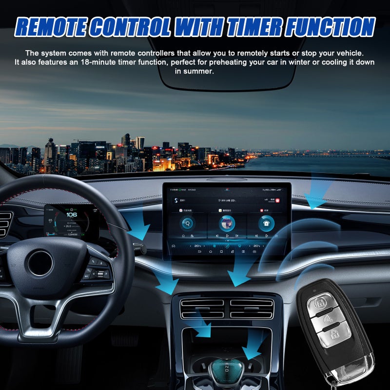12V Car Anti-Theft Alarm Remote Starter System PKE Keyless Entry Central Lock Kit with 2 Remote Controller Push Button Starts/Stop - Image 2