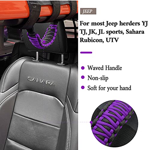 Kujunpao4 X Roll Bar Grab Handles Grip Handle Compatible with Jeep Wrangler JLU JK JKU TJ YJ LJ JT JL & Gladiator JT 1987-2021 UTV & ATV, Fits 1.5 to 3 Inch Bars 3 Straps Woven Holder(Purple) - Image 2