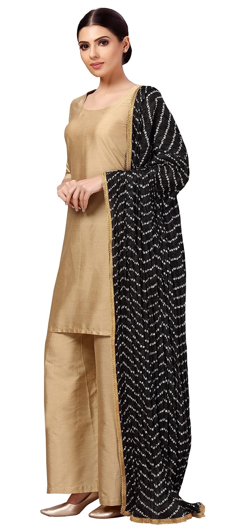 Studio Shringaar Women's Vegan Silk Bandhni Dupatta (42" X 2.5 Meters, Black) - Image 2