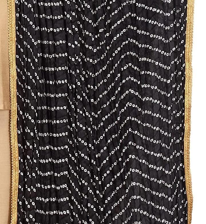 Studio Shringaar Women's Vegan Silk Bandhni Dupatta (42" X 2.5 Meters, Black) - Image 3