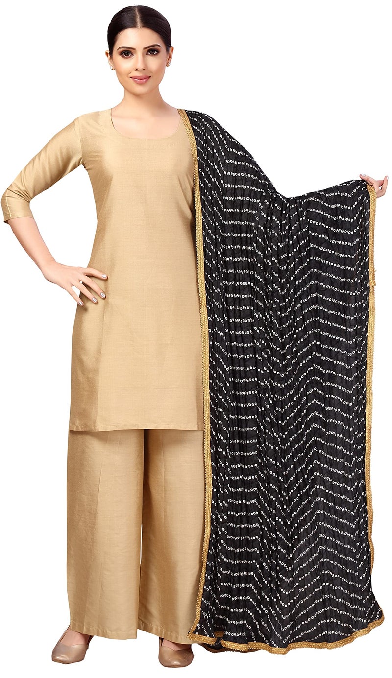 Studio Shringaar Women's Vegan Silk Bandhni Dupatta (42" X 2.5 Meters, Black) - Image 5