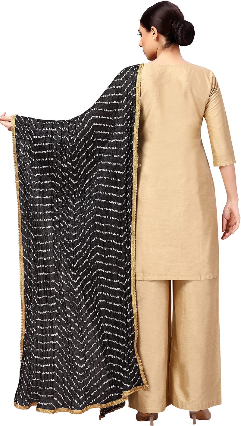 Studio Shringaar Women's Vegan Silk Bandhni Dupatta (42" X 2.5 Meters, Black) - Image 4