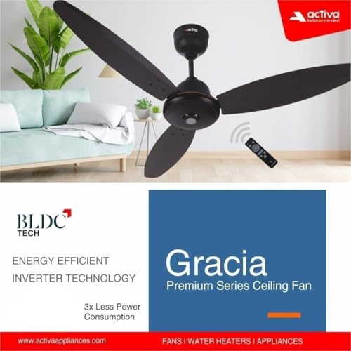 ACTIVA Gracia 1200mm Ceiling Fan, 3 Wider Blade, BLDC 28 Watt Motor Fan with LED Light, Energy Saving, Full Remote Control, Reversible Mode and Timer, 4 Years Warranty - Smoke Brown - Image 4