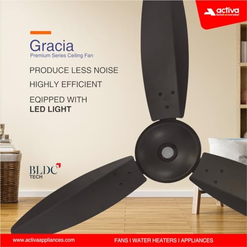 ACTIVA Gracia 1200mm Ceiling Fan, 3 Wider Blade, BLDC 28 Watt Motor Fan with LED Light, Energy Saving, Full Remote Control, Reversible Mode and Timer, 4 Years Warranty - Smoke Brown - Image 2
