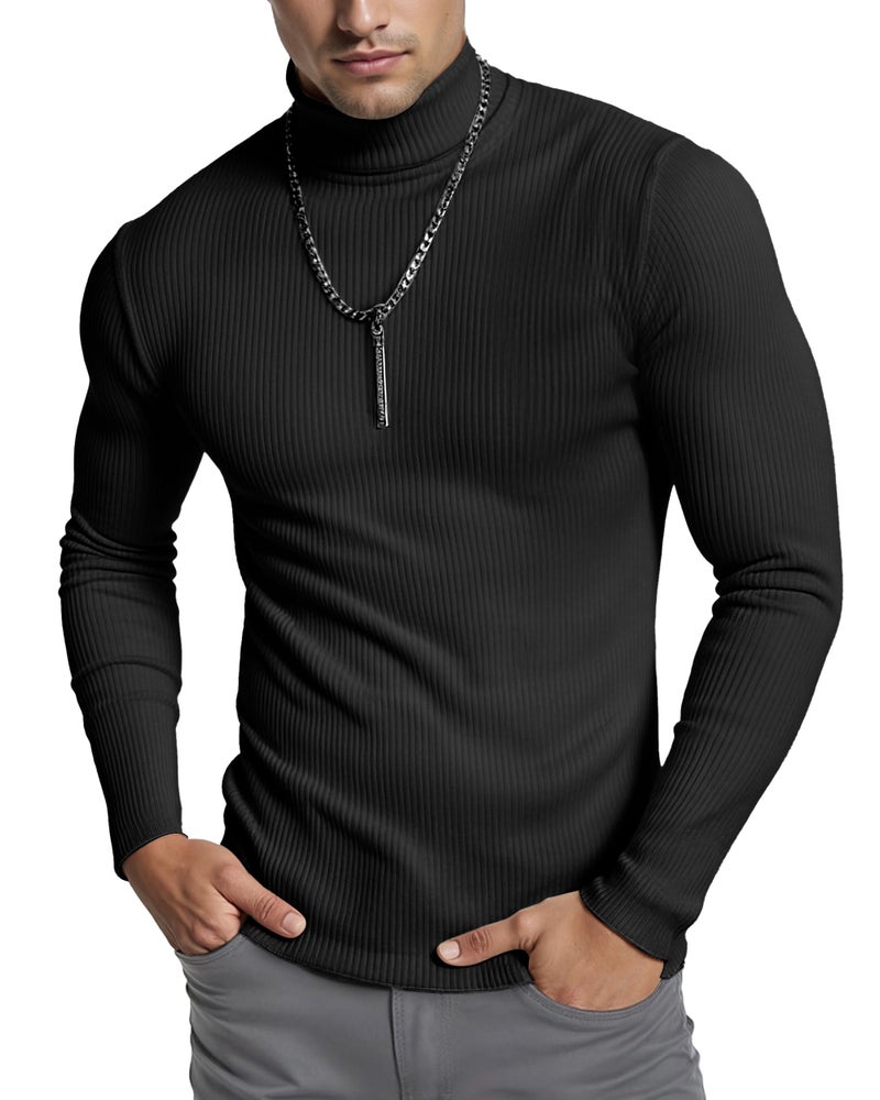 NY Threads Men's Ribbed Turtleneck Slim Fit Pullover Casual Long Sleeves Basic Top, Medium, Black - Image 1