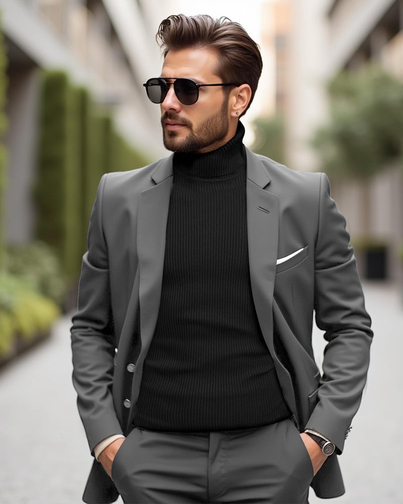 NY Threads Men's Ribbed Turtleneck Slim Fit Pullover Casual Long Sleeves Basic Top, Medium, Black - Image 2