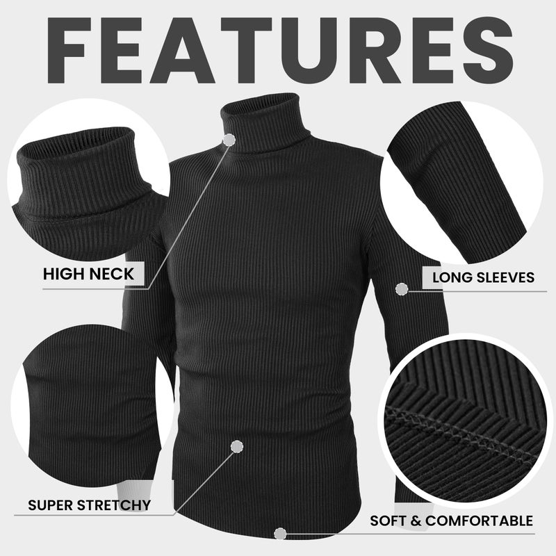 NY Threads Men's Ribbed Turtleneck Slim Fit Pullover Casual Long Sleeves Basic Top, Medium, Black - Image 5