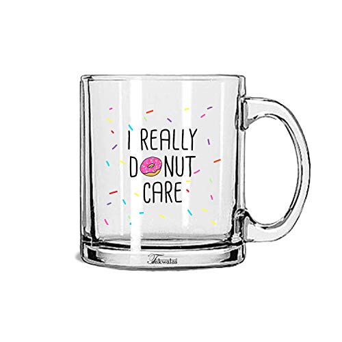 TONKWALAS Funny I Really Donut Care Printed Transparent Glass Coffee and Tea Mug (325 ML) - Image 1