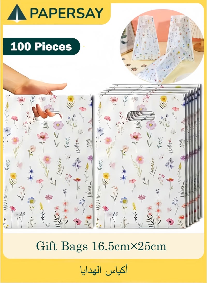  طائرة ورقية 100 قطعة من أكياس تغليف الهدايا على شكل زهور جميلة، 16.5 سم × 25 سم، حقيبة يد صغيرة لتغليف الهدايا - Image 1