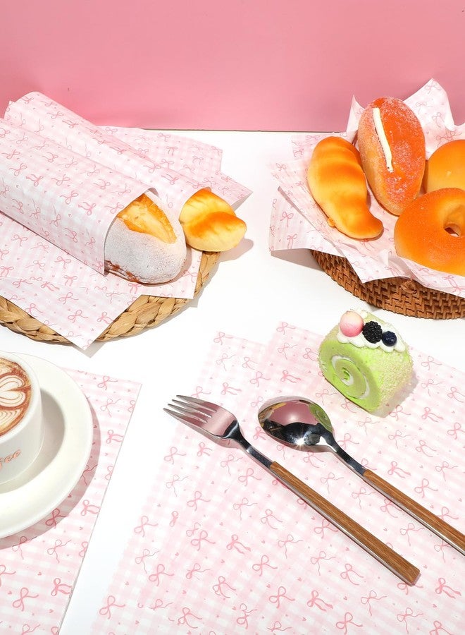 Pineraap 150 Sheet Pink Bow Wax Paper - Bow Deli Papers, Pink Valentines Parchment Paper Food Liners Wax Sheets for Food Baking, Sandwiches, Wedding, Valentines, Bridal Shower, Tea Party Favors - Image 2