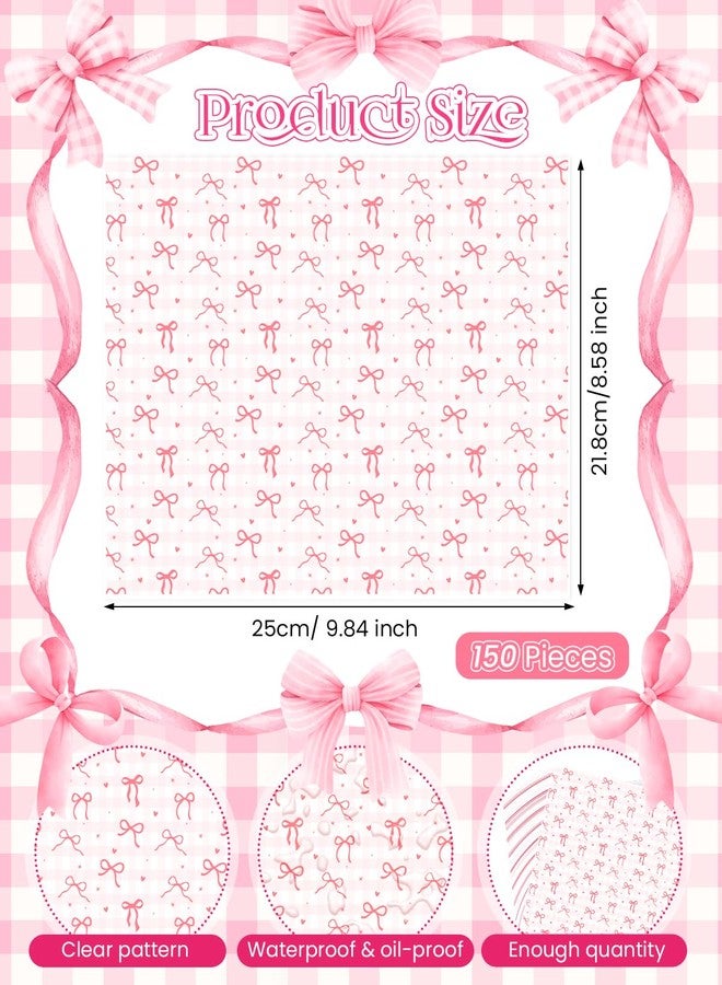 Pineraap 150 Sheet Pink Bow Wax Paper - Bow Deli Papers, Pink Valentines Parchment Paper Food Liners Wax Sheets for Food Baking, Sandwiches, Wedding, Valentines, Bridal Shower, Tea Party Favors - Image 3