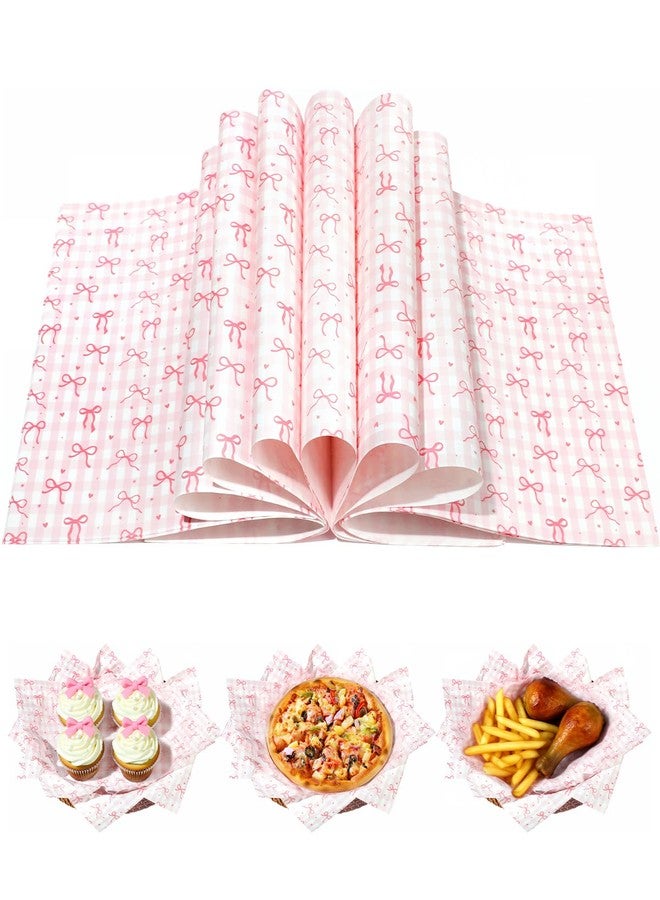 Pineraap 150 Sheet Pink Bow Wax Paper - Bow Deli Papers, Pink Valentines Parchment Paper Food Liners Wax Sheets for Food Baking, Sandwiches, Wedding, Valentines, Bridal Shower, Tea Party Favors - Image 1