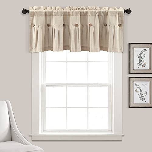 Lush Decor Linen Button Farmhouse Valance, 84" W x 18" L, Dark Linen - Kitchen Curtains Valances - Valances for Windows - Curtain Valance - Image 1