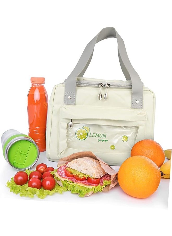 Generic Lunch Bag Portable Bento Bag Tote Purse For Child Hand Bags Polyester Insulated Bag,Beige Grey  - Image 4