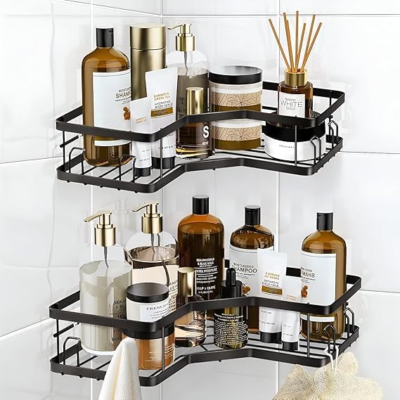 Cazlee Self Adhesive Corner Shelf for Bathroom/Drill-Free Adhesive Shower Rack/Bathroom Racks and Shelves/Storage Organizer/Shop Holder, Shelf Stand for Holding Shower Accessories - Image 1