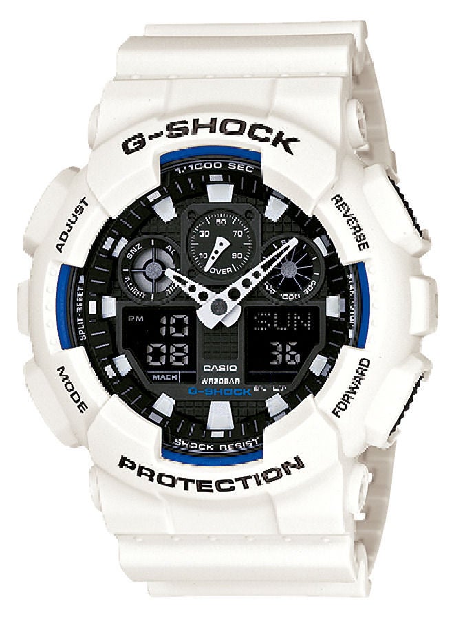 ساعة يد أنالوج ورقمية للرجال من G-SHOCK، هيكل من الراتنج الأبيض، قرص أسود GA100B-7A