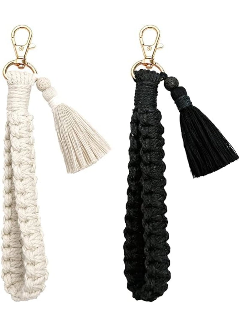 SYOSI Macrame Keychain, 2 Pcs Boho Wristlet Keychains with Tassel, Handmade Durable Braided Lanyard for Keys or Bags, Lightweight Fashionable Accessories for Women Girls - Image 1