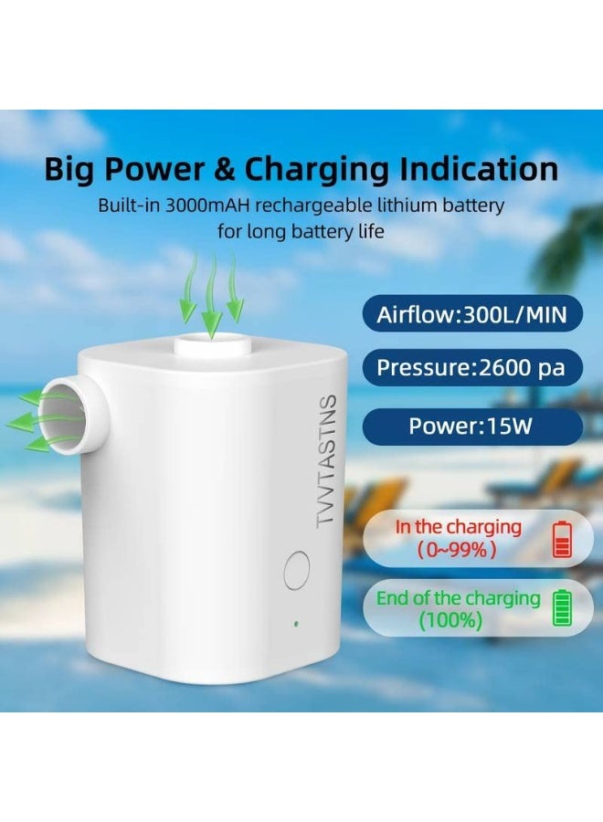 Air Pump for Inflatables, Electric Air Pump with 1600mAh Battery Camping Light, USB Rechargeable Ultra-Mini Inflator/Deflator Pump with 5 Nozzles for Air Mattress Beds, Pool Floats Toys - Image 4