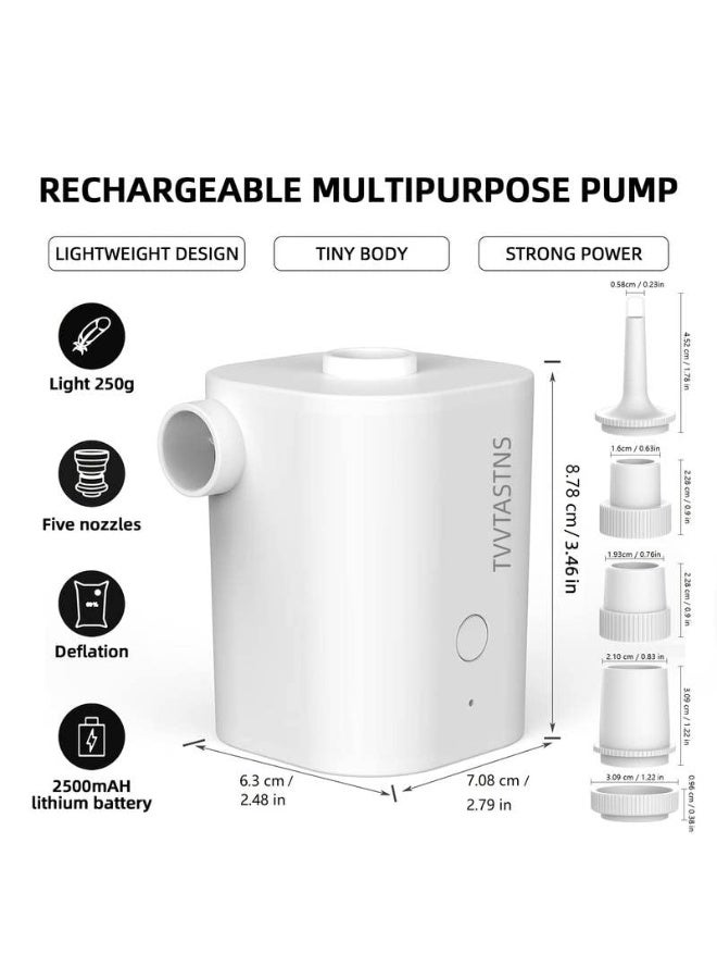 Air Pump for Inflatables, Electric Air Pump with 1600mAh Battery Camping Light, USB Rechargeable Ultra-Mini Inflator/Deflator Pump with 5 Nozzles for Air Mattress Beds, Pool Floats Toys - Image 2
