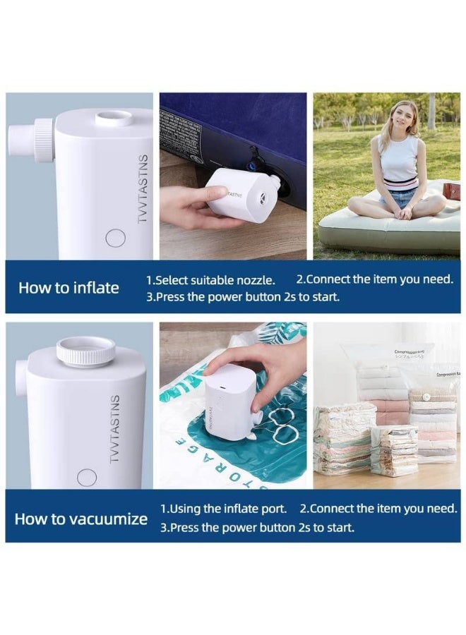 Air Pump for Inflatables, Electric Air Pump with 1600mAh Battery Camping Light, USB Rechargeable Ultra-Mini Inflator/Deflator Pump with 5 Nozzles for Air Mattress Beds, Pool Floats Toys - Image 3