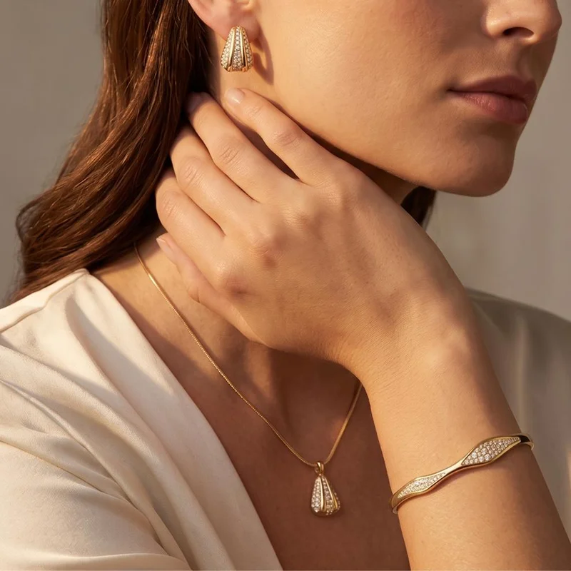 روزفيلد Rosefield Pave Striped Gold Trio