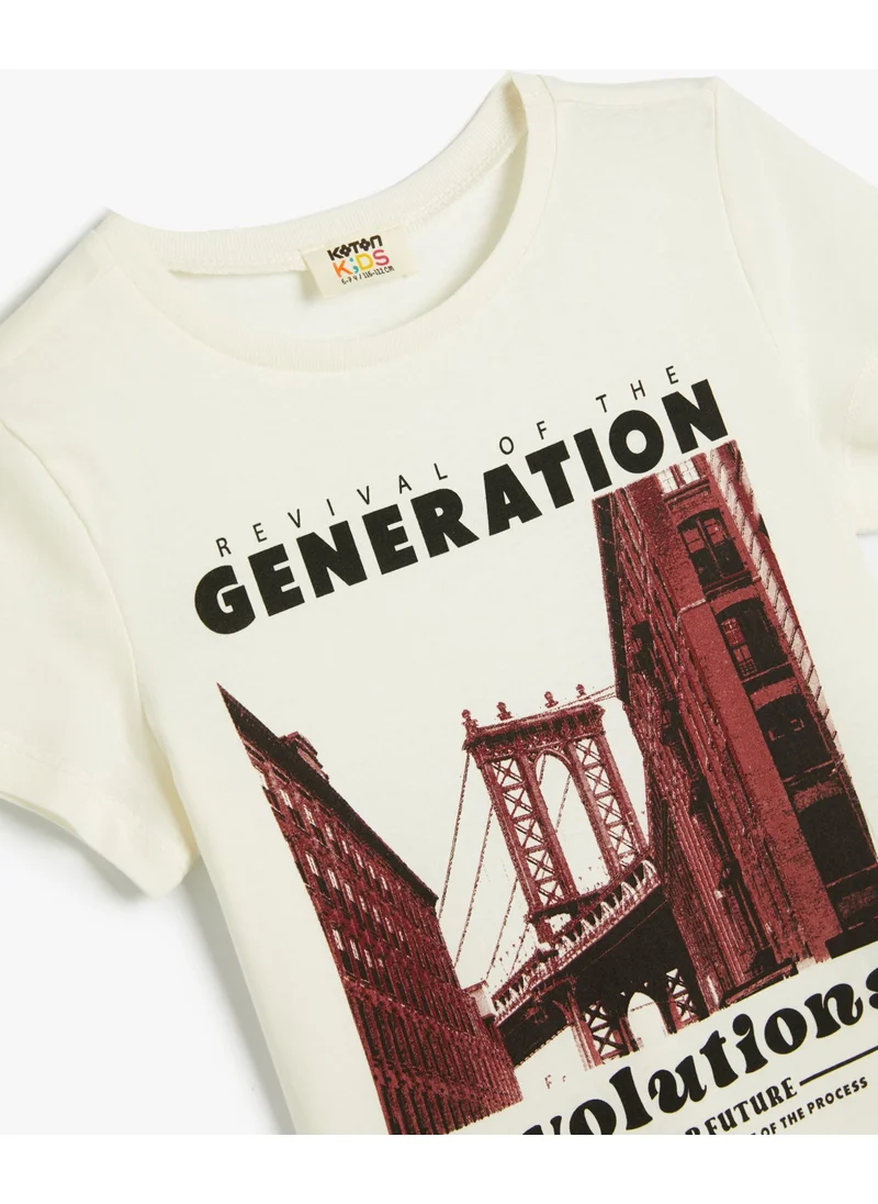 كوتون T-Shirt Short Sleeve Crew Neck City Printed Cotton