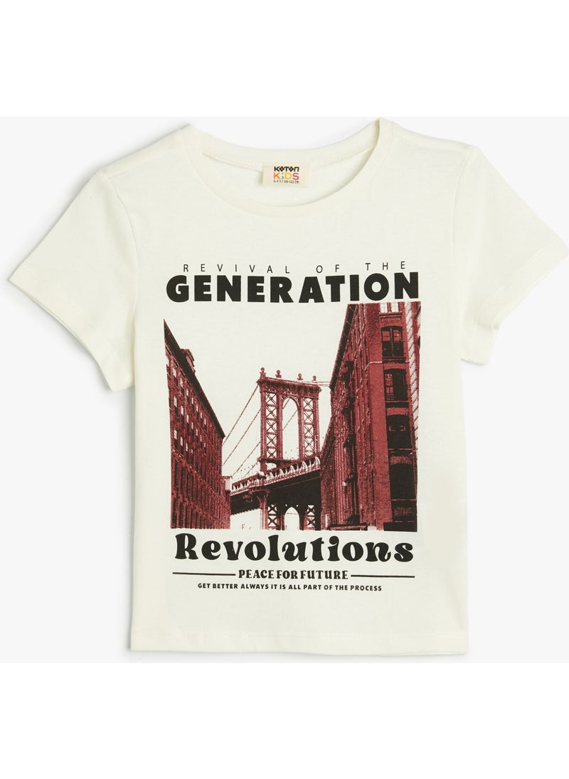 KOTON T-Shirt Short Sleeve Crew Neck City Printed Cotton  - Image 1