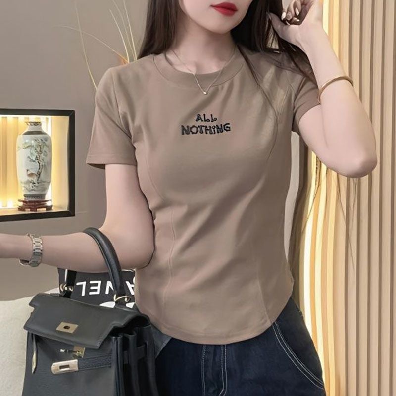 Summer Style Elegant T-Shirt, Slim, Fashionable And Versatile, Summer Design, Round Neck, Loose Casual Short Sleeves - Image 2