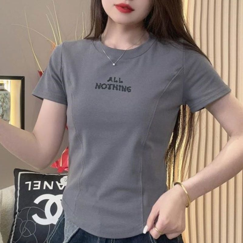Summer Style Elegant T-Shirt, Slim, Fashionable And Versatile, Summer Design, Round Neck, Loose Casual Short Sleeves - Image 1
