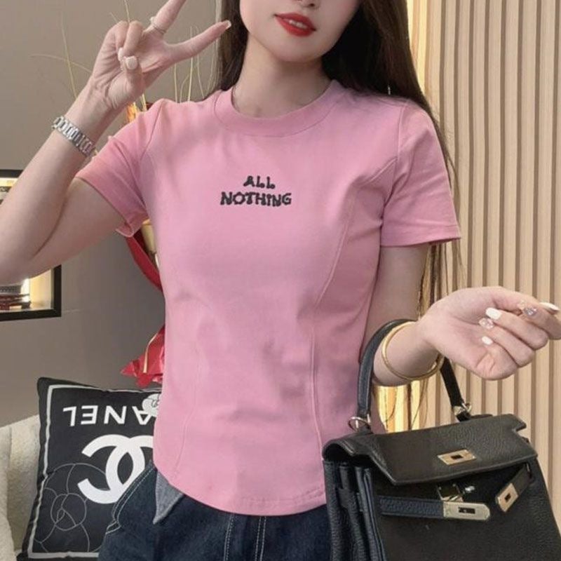 Summer Style Elegant T-Shirt, Slim, Fashionable And Versatile, Summer Design, Round Neck, Loose Casual Short Sleeves - Image 5