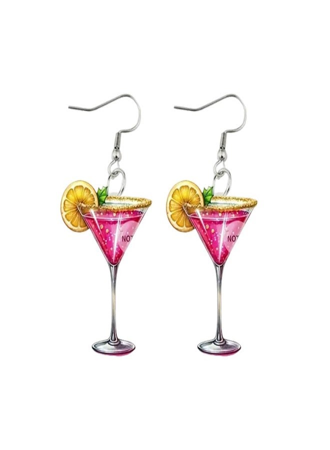 Cykdohy Pink Martini Cocktail Cup Acrylic Dangle Drop Earrings for Women Lightweight Statement Lemon Wine Glass Creative Hook Earring Fashion Summer Beach Party Vacation Hawaiian Holiday Jewelry Gift - Image 1