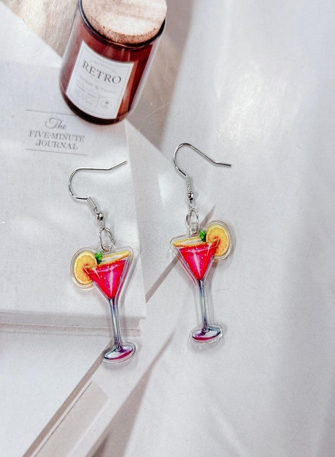 Cykdohy Pink Martini Cocktail Cup Acrylic Dangle Drop Earrings for Women Lightweight Statement Lemon Wine Glass Creative Hook Earring Fashion Summer Beach Party Vacation Hawaiian Holiday Jewelry Gift - Image 3