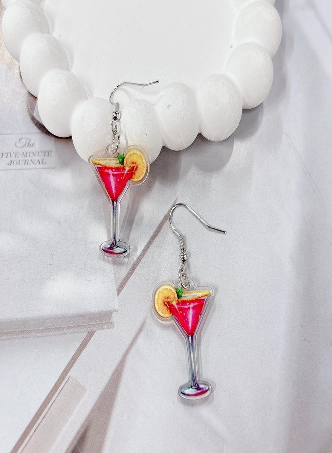 Cykdohy Pink Martini Cocktail Cup Acrylic Dangle Drop Earrings for Women Lightweight Statement Lemon Wine Glass Creative Hook Earring Fashion Summer Beach Party Vacation Hawaiian Holiday Jewelry Gift - Image 4